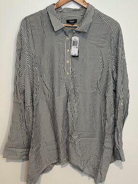 Premise Studio Button-up Top Women's 3X Blue/White Striped Long Sleeve